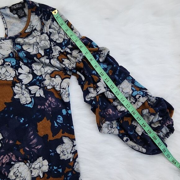 Papillon -1016 Floral Dress Ruched Tiered Long Sleeves Extra Small - Picture 6 of 6